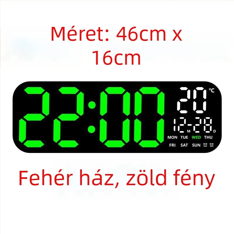LED Digitális falióra hőmérővel, örökös naptárral és holdfázissal – 24 órás idő kijelzés