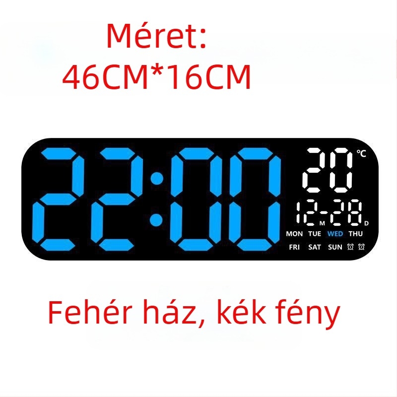 LED Digitális falióra hőmérővel, örökös naptárral és holdfázissal – 24 órás idő kijelzés