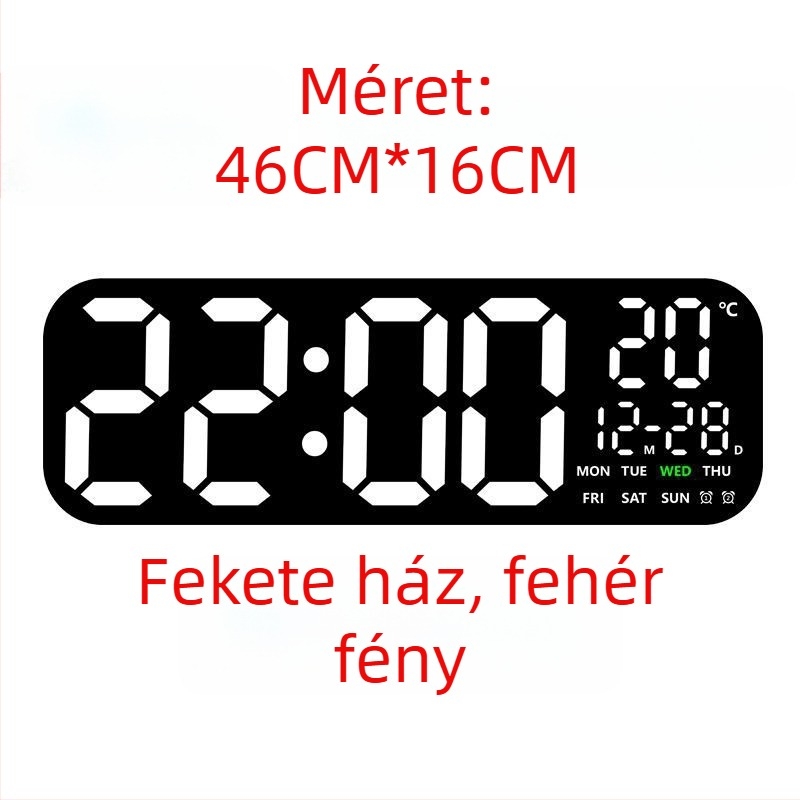 LED Digitális falióra hőmérővel, örökös naptárral és holdfázissal – 24 órás idő kijelzés