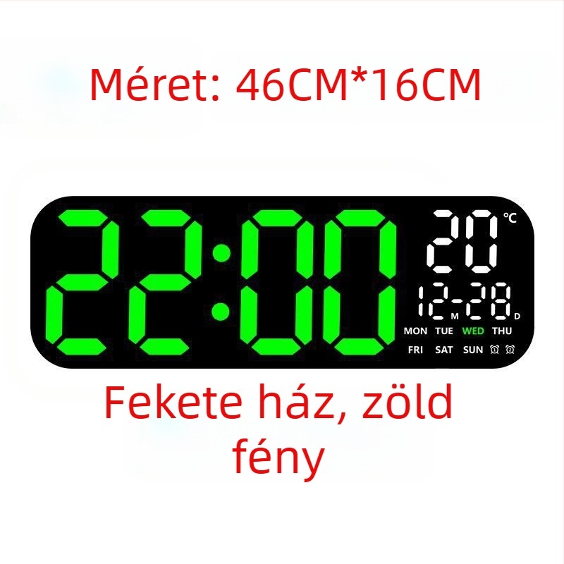 LED Digitális falióra hőmérővel, örökös naptárral és holdfázissal – 24 órás idő kijelzés