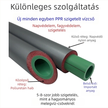 PPR szigetelt vízvezeték poliuretán habbal, háromrétegű kompozit szerkezet