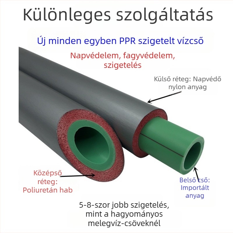 PPR szigetelt vízvezeték poliuretán habbal, háromrétegű kompozit szerkezet