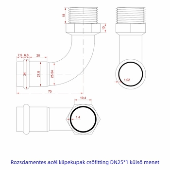 Rozsdamentes acél vízcső idom – 90° külső menetes hajlító, kompressziós csatlakozás, 304/316L, magas hőmérséklet-állóság