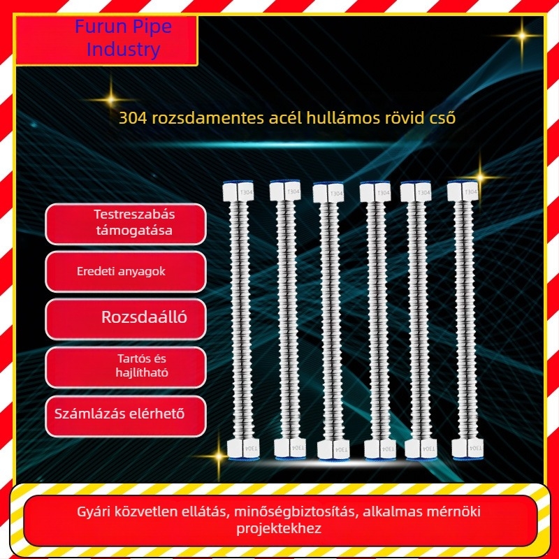 304 rozsdamentes acél hullámos cső napelemes vízmelegítőhöz, vastagított, méretek: 1/2 hüvelyk, 3/4 hüvelyk, 1 hüvelyk, 1,2 hüvelyk, 1,5 hüvelyk, 2 hüvelyk