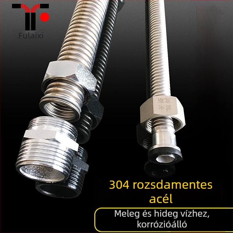 Forró- és hidegvíz be-/kimeneti vezeték, 304 rozsdamentes acél bordázott cső, 1/2 hüvelykes magasnyomású