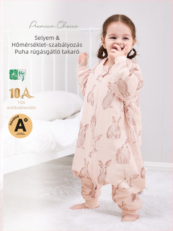 Baba selyem töltetű vastag pamut béléses téli-őszi alvóoverál, cipzárral, szétválasztható lábakkal