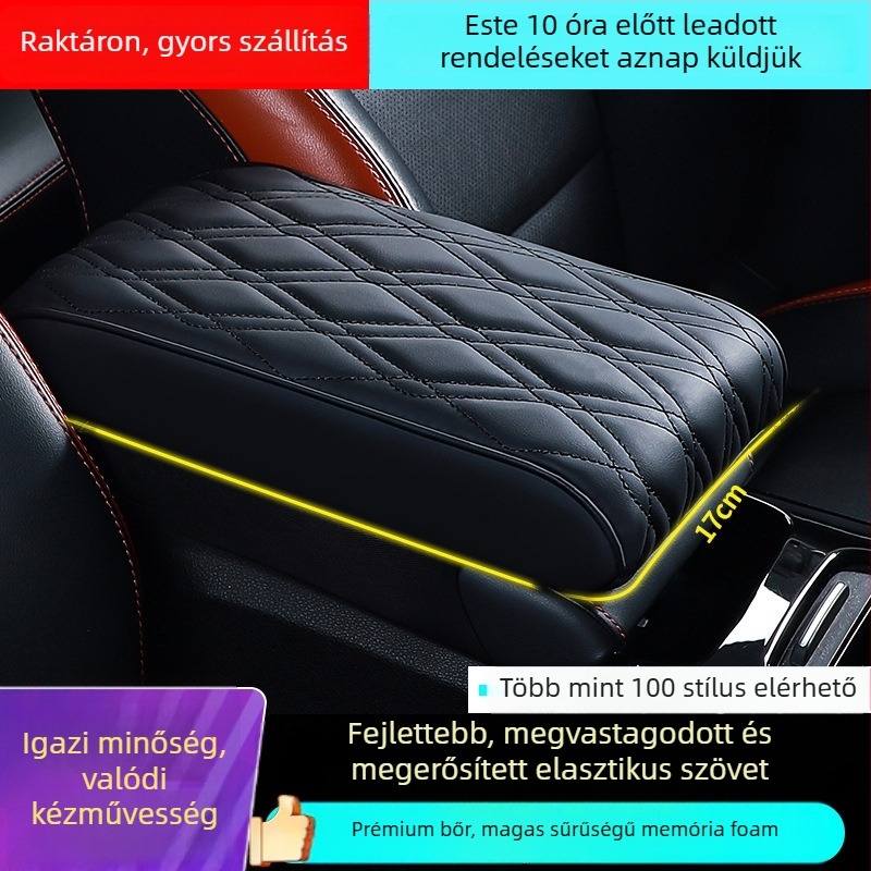 Autó középső kartámasz magasságító párna, bőr bevonattal, Bakishi márka, kompatibilis a kihajtható középső kartámasz dobozhoz