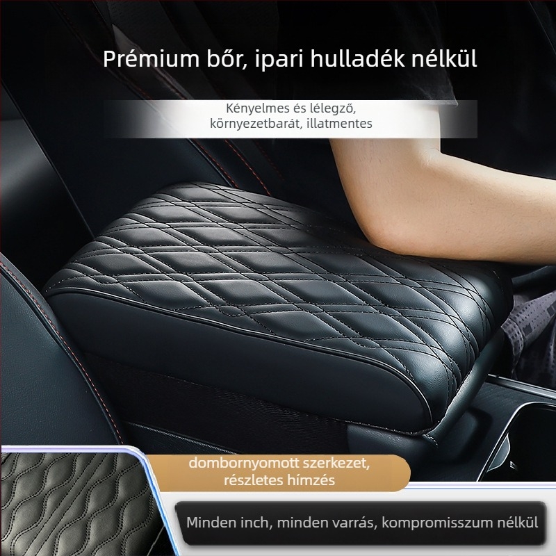 Autó középső kartámasz magasságító párna, bőr bevonattal, Bakishi márka, kompatibilis a kihajtható középső kartámasz dobozhoz