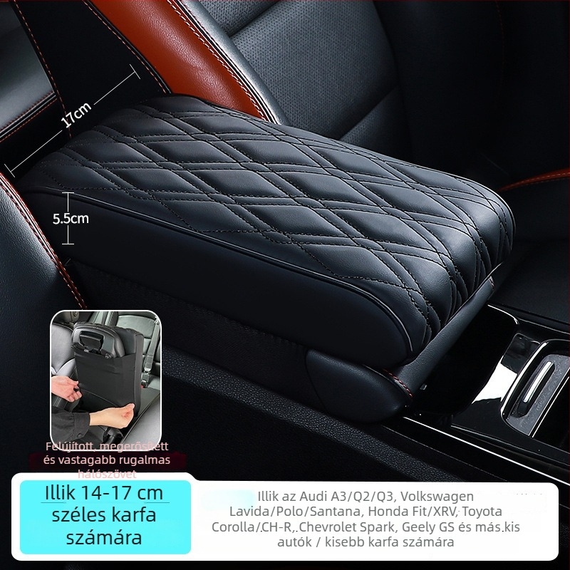 Autó középső kartámasz magasságító párna, bőr bevonattal, Bakishi márka, kompatibilis a kihajtható középső kartámasz dobozhoz