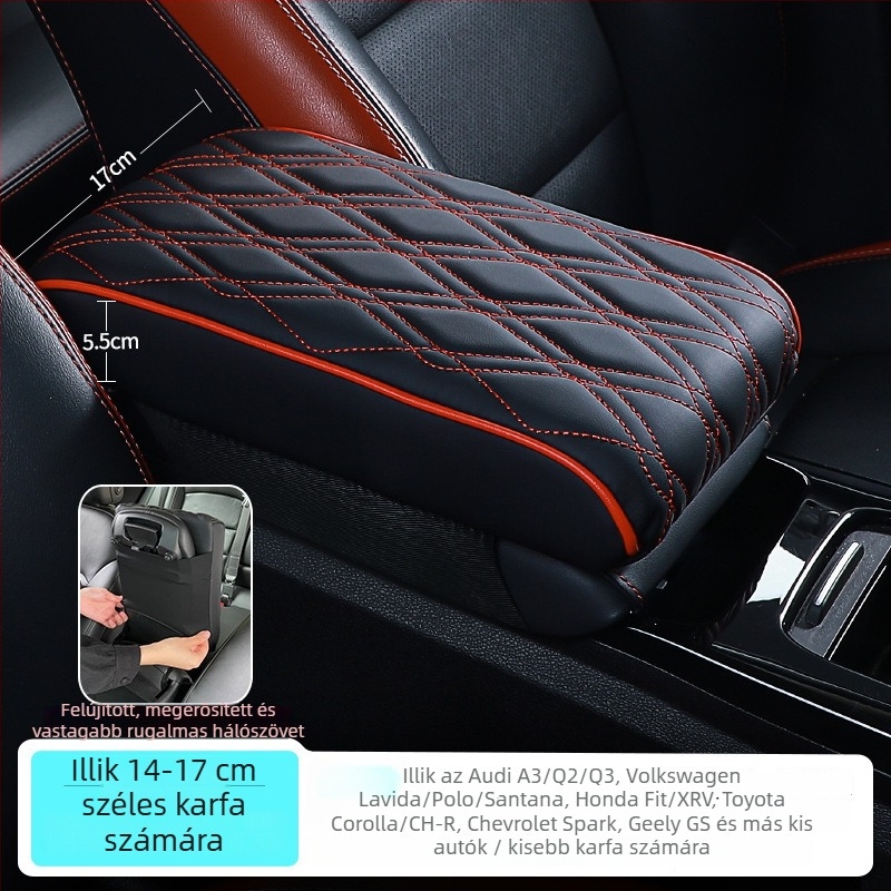 Autó középső kartámasz magasságító párna, bőr bevonattal, Bakishi márka, kompatibilis a kihajtható középső kartámasz dobozhoz