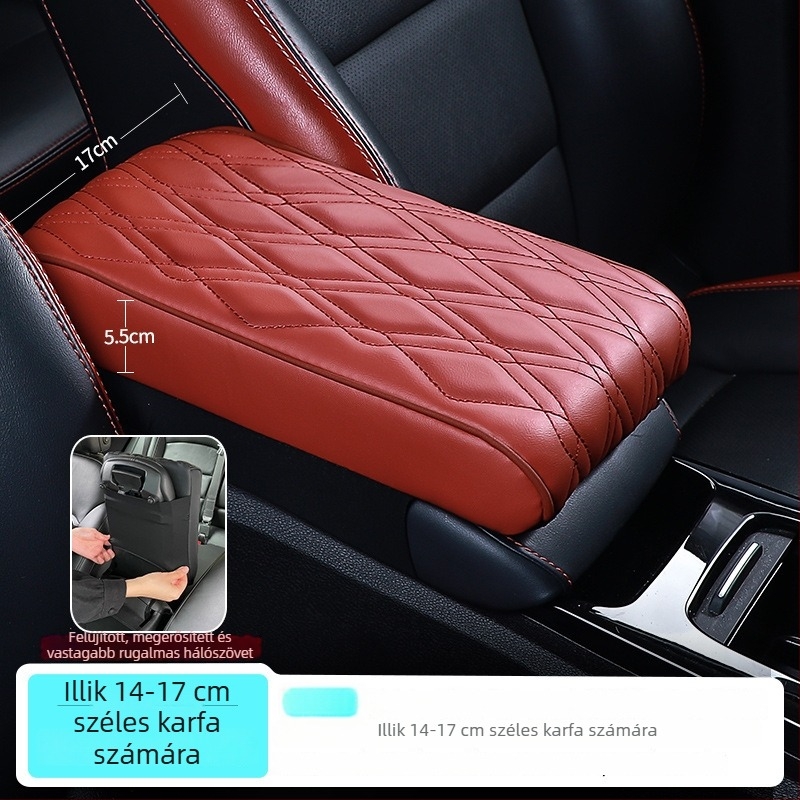 Autó középső kartámasz magasságító párna, bőr bevonattal, Bakishi márka, kompatibilis a kihajtható középső kartámasz dobozhoz
