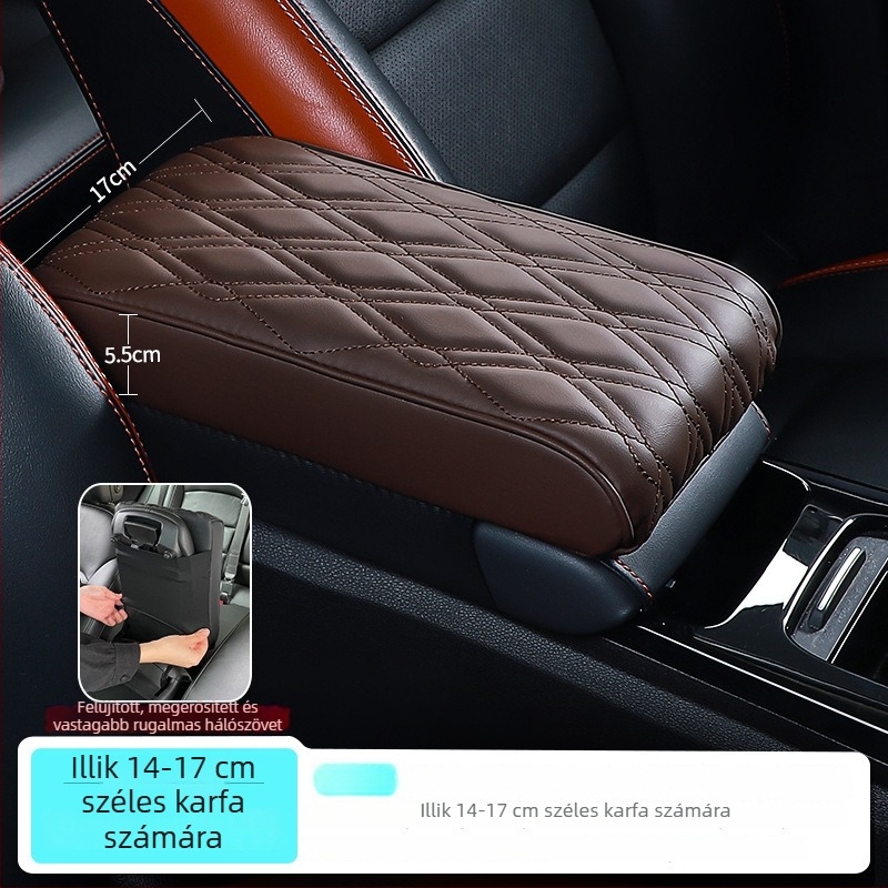 Autó középső kartámasz magasságító párna, bőr bevonattal, Bakishi márka, kompatibilis a kihajtható középső kartámasz dobozhoz