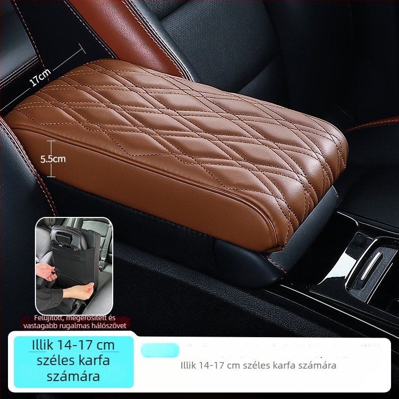 Autó középső kartámasz magasságító párna, bőr bevonattal, Bakishi márka, kompatibilis a kihajtható középső kartámasz dobozhoz