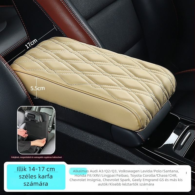 Autó középső kartámasz magasságító párna, bőr bevonattal, Bakishi márka, kompatibilis a kihajtható középső kartámasz dobozhoz