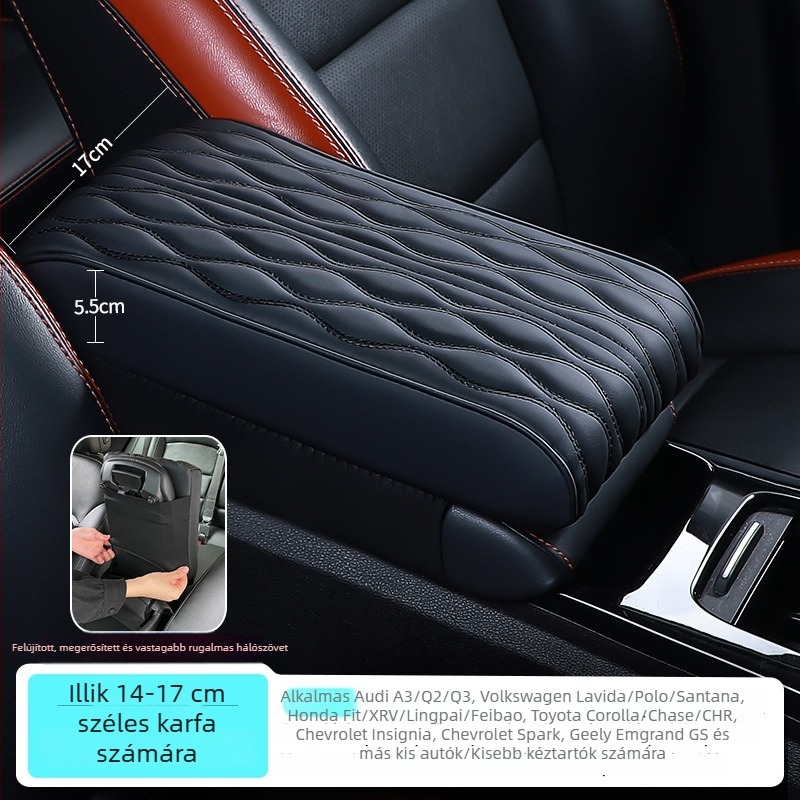 Autó középső kartámasz magasságító párna, bőr bevonattal, Bakishi márka, kompatibilis a kihajtható középső kartámasz dobozhoz
