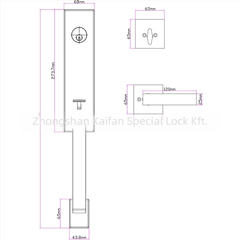 Cinkötvözetből készült ajtófogantyú-zár — modern, minimalist design, testreszabható, alkalmas fa- és acél ajtókhoz