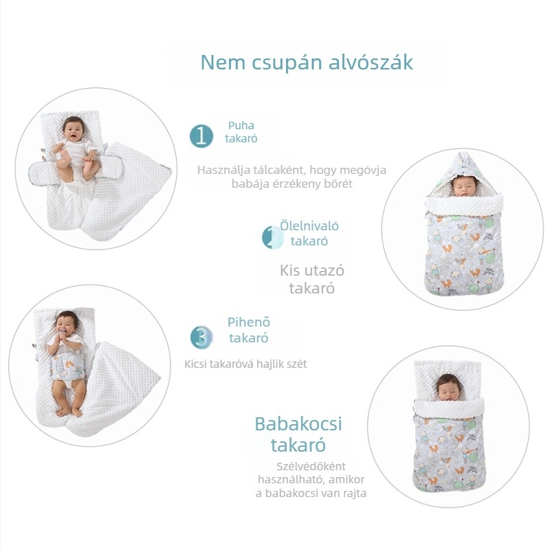 Baba hálózsák – 100% pamut, bélés bean velvet, töltet selyemszál, levehető ujjak, mosható, vastagított, nylon cipzár, rajzfilm minta, alkalmas őszre és télre, 0-1 éves korosztálynak.