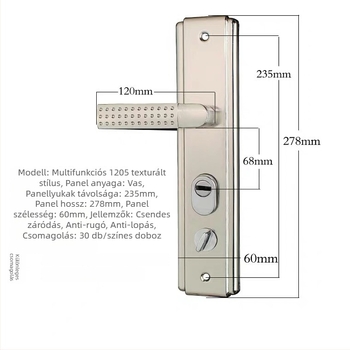 Ajtófogantyú zár – Modell 1001, vasból készített, biztonsági ajtókhoz, modern minimalista stílus