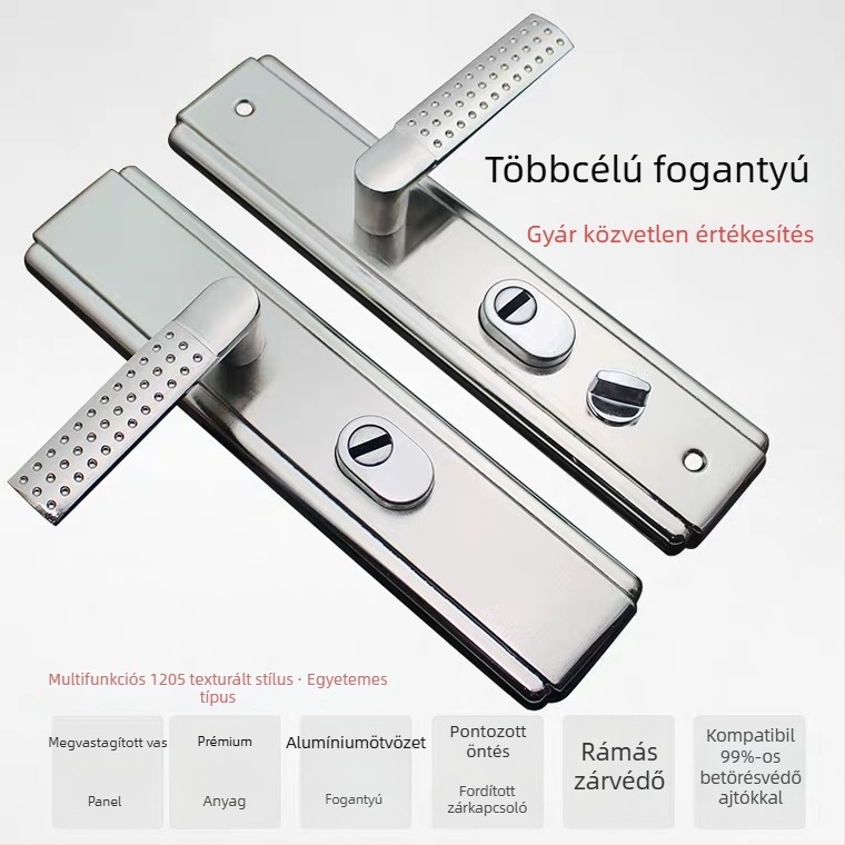 Ajtófogantyú zár – Modell 1001, vasból készített, biztonsági ajtókhoz, modern minimalista stílus