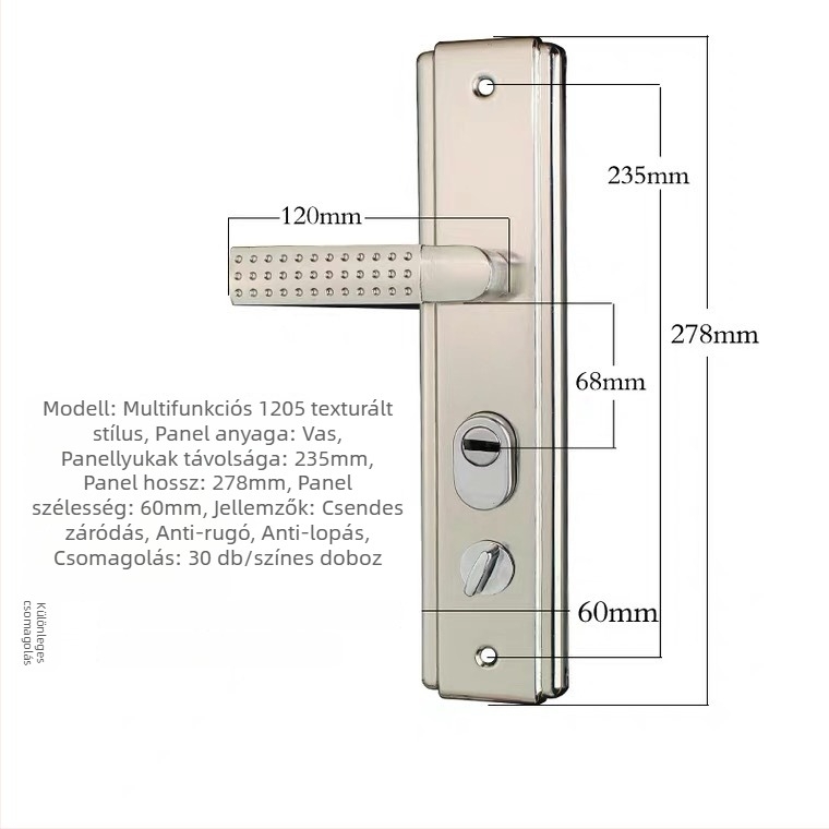 Ajtófogantyú zár – Modell 1001, vasból készített, biztonsági ajtókhoz, modern minimalista stílus