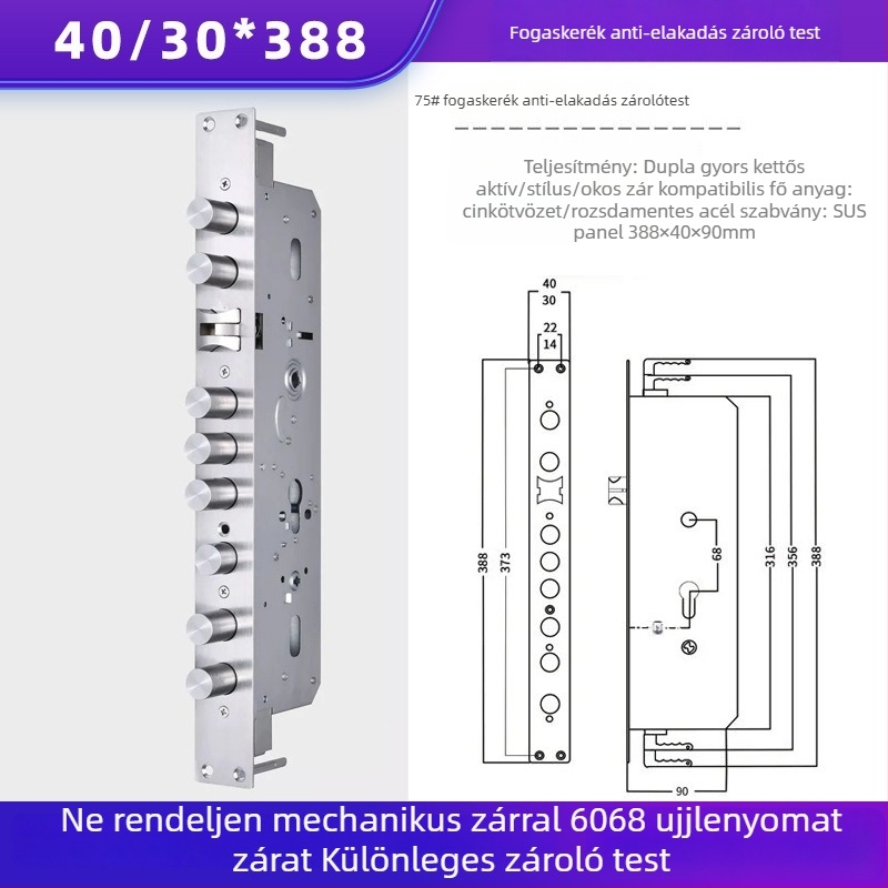 Ujjlenyomat-zár kettős élőzárakkal, rozsdamentes acél ház és cilindér, modell 75#, biztonsági ajtókhoz