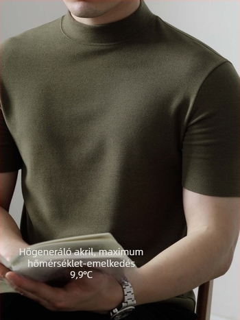 Férfi üzleti stílusú póló félmagas gallérral, vast gyapjúkeverék anyagból, rövid ujjú, karcsú szabásban, ősz-télre.