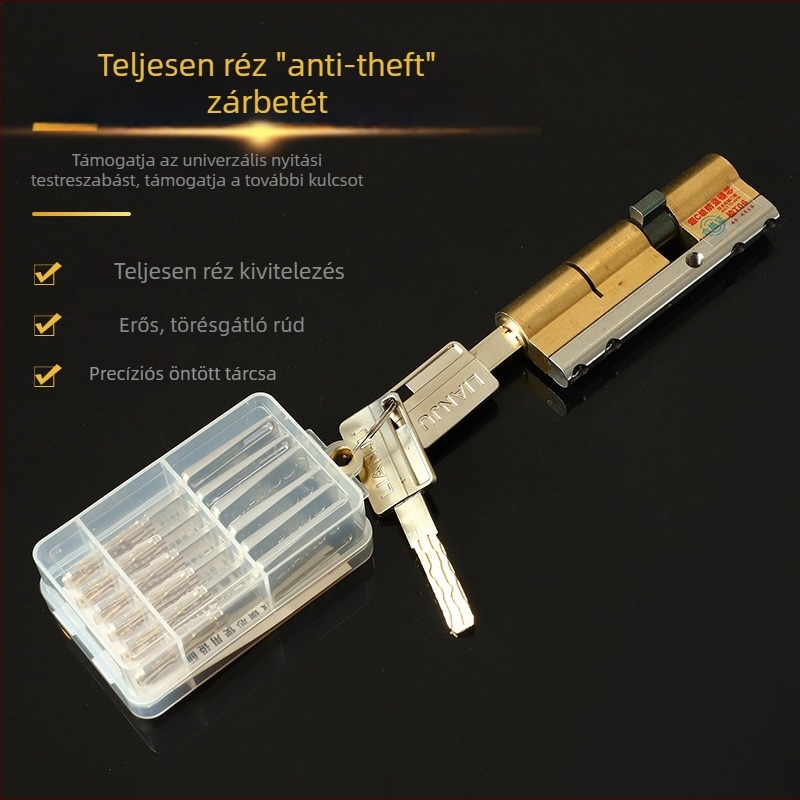 Biztonsági ajtó zárhenger, réz, többcsatornás mag, C-osztályú, lamellált henger