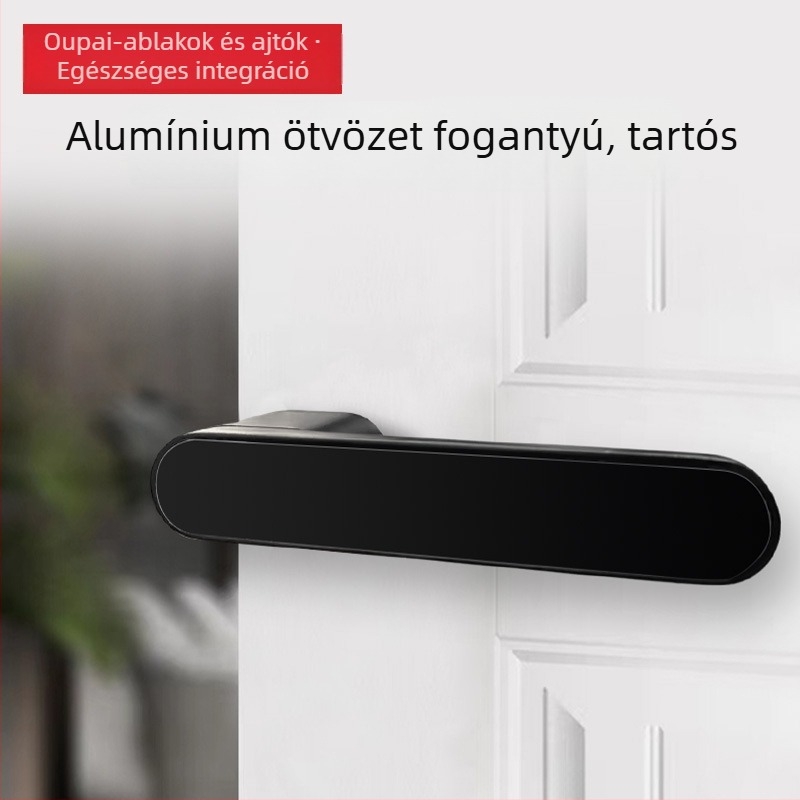 Flower Wood Craftsman alumínium ötvözet ajtózár készlet öko-barát zárfogóval, zártesttel, pánttal és ajtó stopperrel, beltéri faajtókhoz, modern minimál stílus