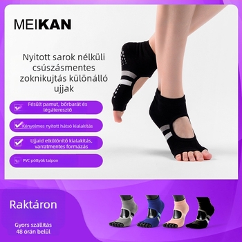 Meikan jóga zokni osztott ujjal, csúszásmentes, pamut, minta: kockás és csíkos, nőknek