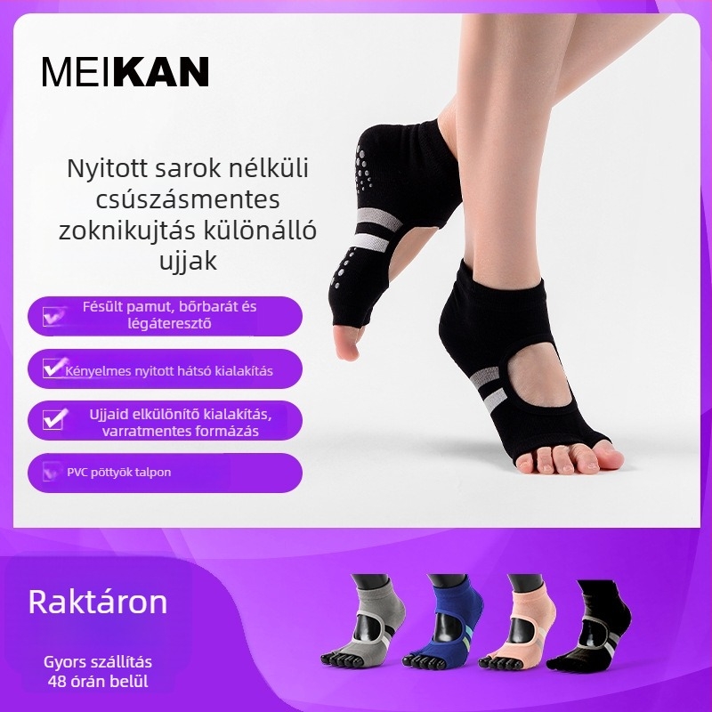 Meikan jóga zokni osztott ujjal, csúszásmentes, pamut, minta: kockás és csíkos, nőknek