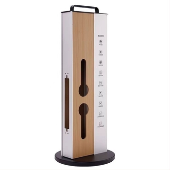 Intelligens zárak bemutatóállványa, alumínium-ötvözet és fa textúrájú felület, modell Y03, könnyű luxus stílus, ujjlenyomat-zár keret