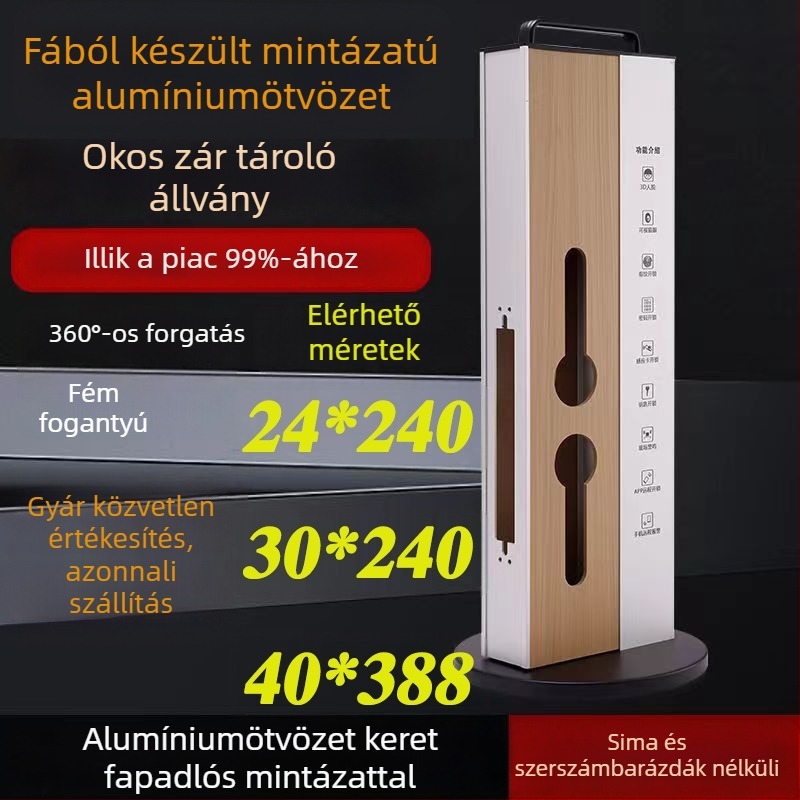 Intelligens zárak bemutatóállványa, alumínium-ötvözet és fa textúrájú felület, modell Y03, könnyű luxus stílus, ujjlenyomat-zár keret