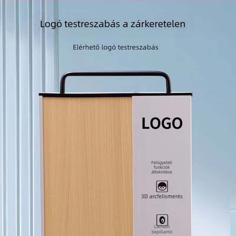 Intelligens zárak bemutatóállványa, alumínium-ötvözet és fa textúrájú felület, modell Y03, könnyű luxus stílus, ujjlenyomat-zár keret