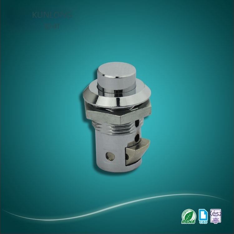 Ipari szekrényzár SK1-064K, nyomógombos nyitás hüvelykujjal, 304 rozsdamentes acél, felületi szerelés, kulccsal