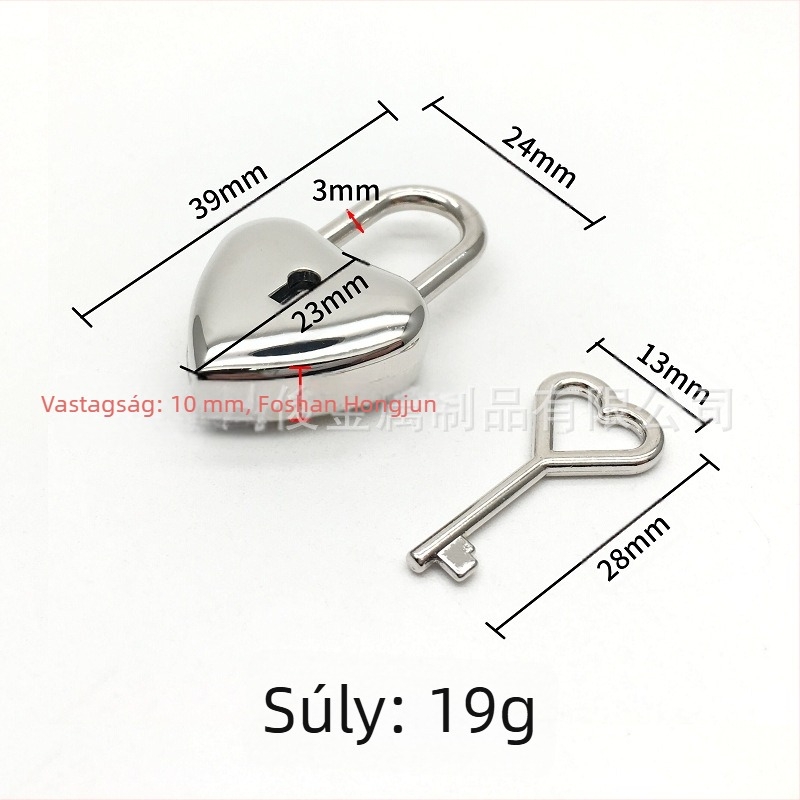 Szív alakú zár, 102-es modell, Hongjun, kifejezetten táskákhoz, poggyászokhoz és irodai kellékekhez