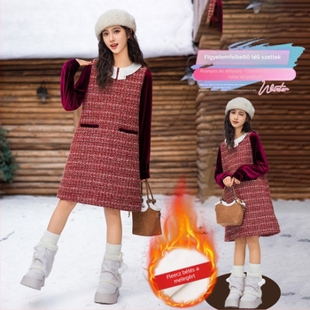 Hercegnő-stílusú gyerekruha lányoknak, 100% poliészter, puha felület, őszi–téli 2025, 8 év feletti gyerekeknek.