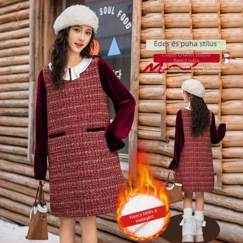 Hercegnő-stílusú gyerekruha lányoknak, 100% poliészter, puha felület, őszi–téli 2025, 8 év feletti gyerekeknek.