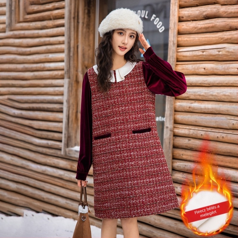 Hercegnő-stílusú gyerekruha lányoknak, 100% poliészter, puha felület, őszi–téli 2025, 8 év feletti gyerekeknek.