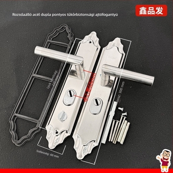 Rozsdamentes acél ajtókilincs záróval, modell 959901[handle] he'an 9901/double living, biztonsági bejárati ajtókhoz, modern minimalista stílus