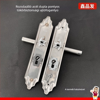 Rozsdamentes acél ajtókilincs záróval, modell 959901[handle] he'an 9901/double living, biztonsági bejárati ajtókhoz, modern minimalista stílus