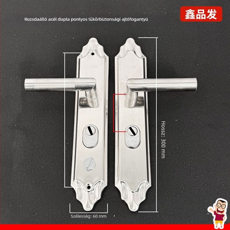Rozsdamentes acél ajtókilincs záróval, modell 959901[handle] he'an 9901/double living, biztonsági bejárati ajtókhoz, modern minimalista stílus