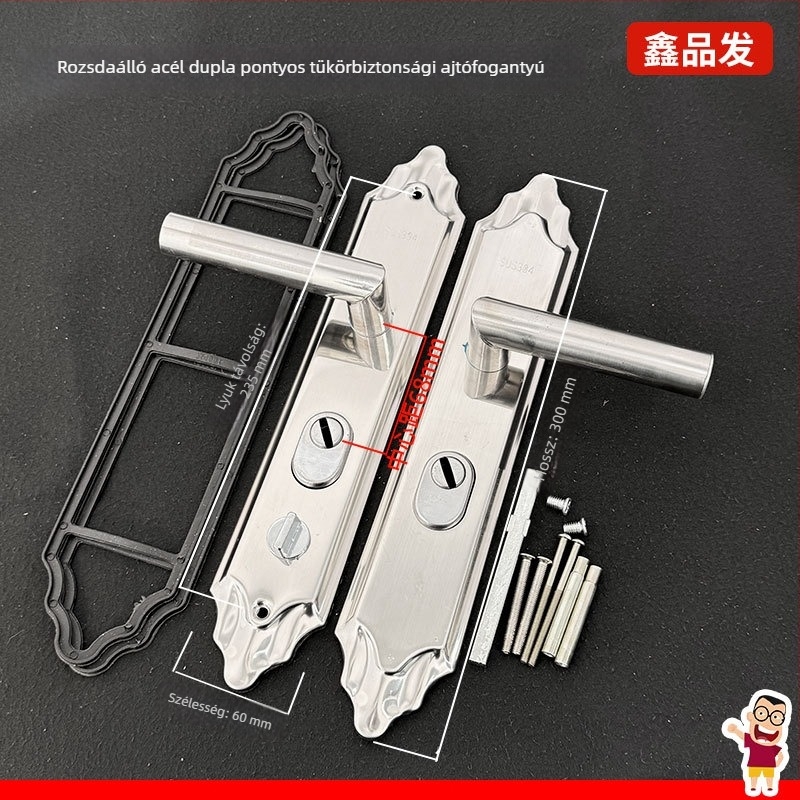 Rozsdamentes acél ajtókilincs záróval, modell 959901[handle] he'an 9901/double living, biztonsági bejárati ajtókhoz, modern minimalista stílus