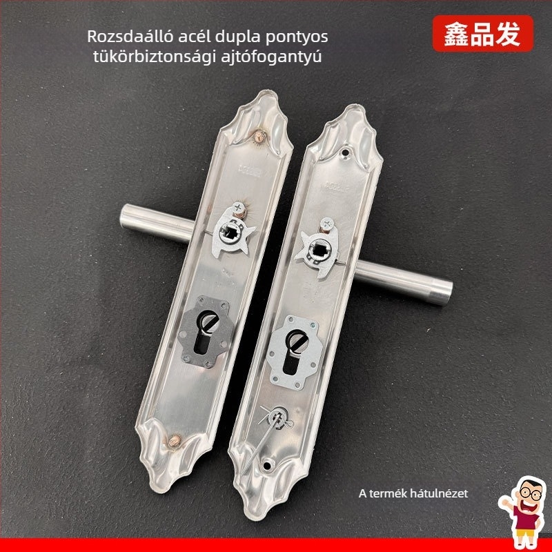 Rozsdamentes acél ajtókilincs záróval, modell 959901[handle] he'an 9901/double living, biztonsági bejárati ajtókhoz, modern minimalista stílus