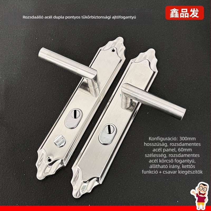Rozsdamentes acél ajtókilincs záróval, modell 959901[handle] he'an 9901/double living, biztonsági bejárati ajtókhoz, modern minimalista stílus