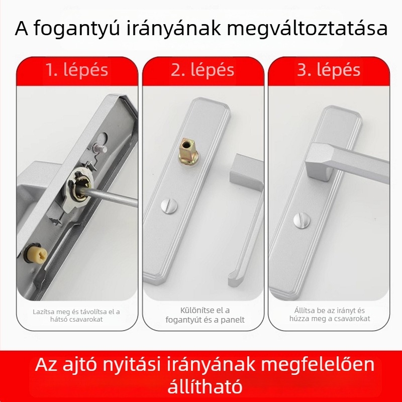 Fürdőszoba ajtózár szilárd alumínium fogantyúval, 110/125 mm-es furattal, fekete vagy ezüst