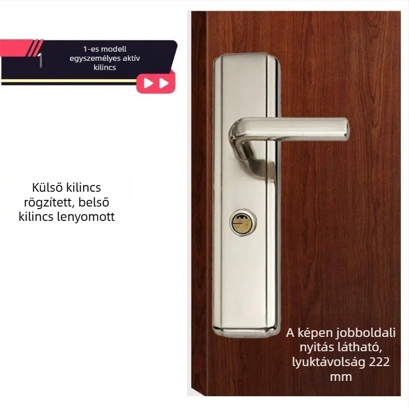Panpan Spring anti‑lopt ajtózár csere, típus 11, platina kilincs, 235 mm, kettős gyorsaságú, egykaros