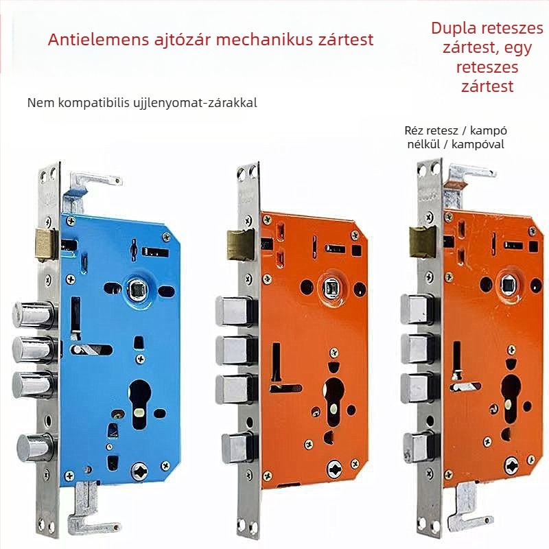 Ajtó anti-lopás mechanikus zártest, univerzális, négyszögletes vagy kerek fej, acél felület, réz nyelv, egy-/kettős zártest, vastított ház