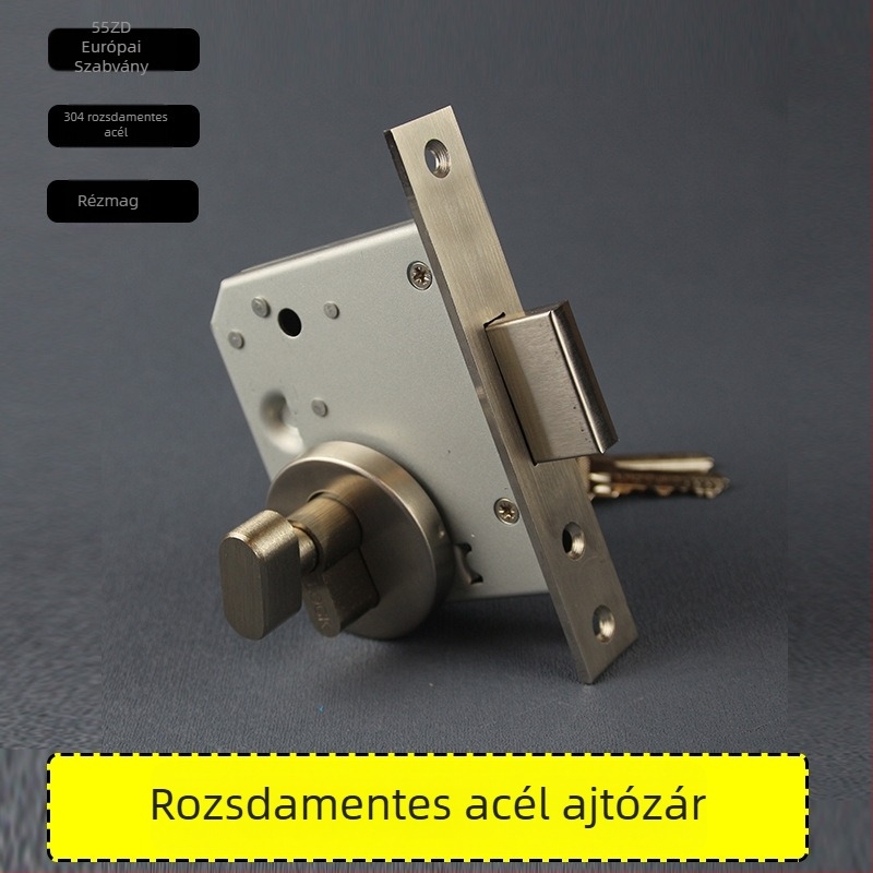 Rozsdamentes acél ajtózár, szétválasztott kivitel, európai szabvány egynyelvű átjáró zár, acél- és faajtókhoz, ajtóvastagság 30–50 mm