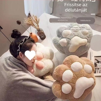 Macska tappancs mintázatú párna-pled kettős használatra, ideális irodai napközire és autózáshoz, külső anyag fleece, töltet PP pamut, egyszerű modern stílus