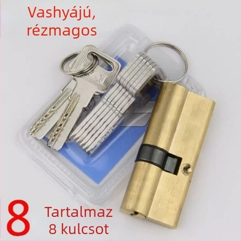 AB zárbetét vas fogantyúval és rézmaggal, kétoldalas ajtózár vas fogantyúval, hagyományos tiszta rézből készült kivitel, nyolc kulcs